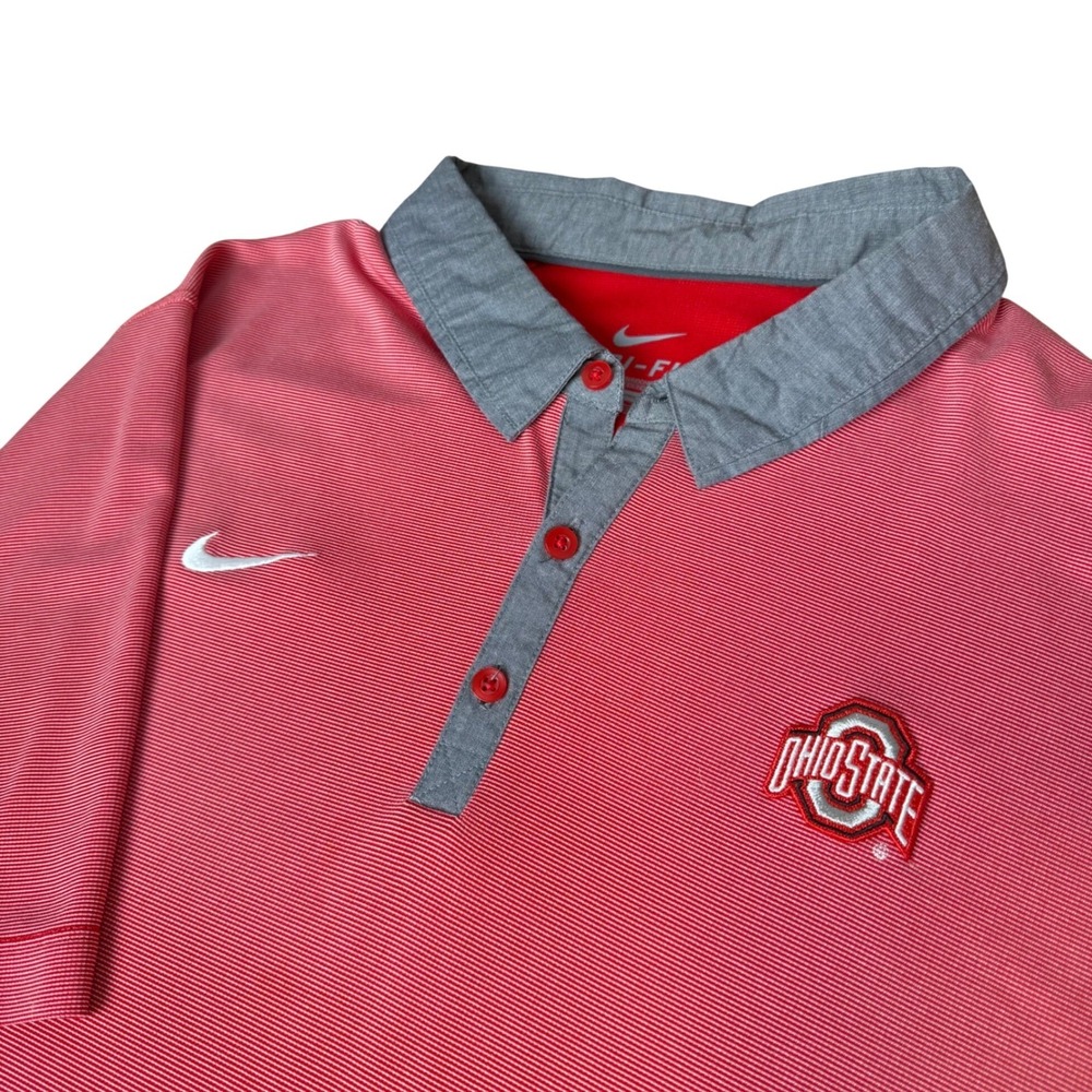 Nike Dri Fit Mens Ohio State Buckeyes Polo XL Micro Stripe Collegiate Gameday